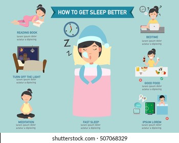 How To Get Sleep Better Infographic,vector Illustration.