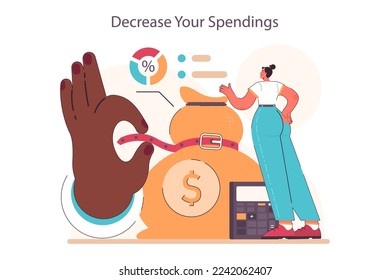 How to get through a recession. Spendings' decrease as a risk management in conditions of economic stagnation. Economic activity decline, wealth-saving actions. Flat vector illustration