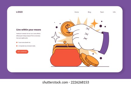 How to get through a recession web banner or landing page. Living within your means as a risk management in conditions of economic stagnation. Wealth-saving actions. Flat vector illustration