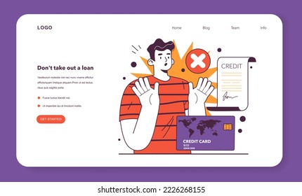 How to get through a recession web banner or landing page. No loan as a risk management in conditions of economic stagnation. Economic activity decline, wealth-saving actions. Flat vector illustration