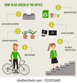 How to go green at the office infographics . illustration EPS10.
