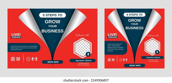 How to Grow Business live webinar banner invitation and social media post template. Business webinar invitation design