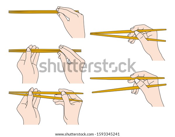 How Hold Chopsticks Correctly Set Stock Vector Royalty Free 1593345241