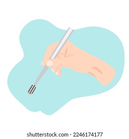 How to hold toothbrush. Correct  toothbrush position. Dental hygiene, whitening and treatment, flat vector illustration isolated on blue background.