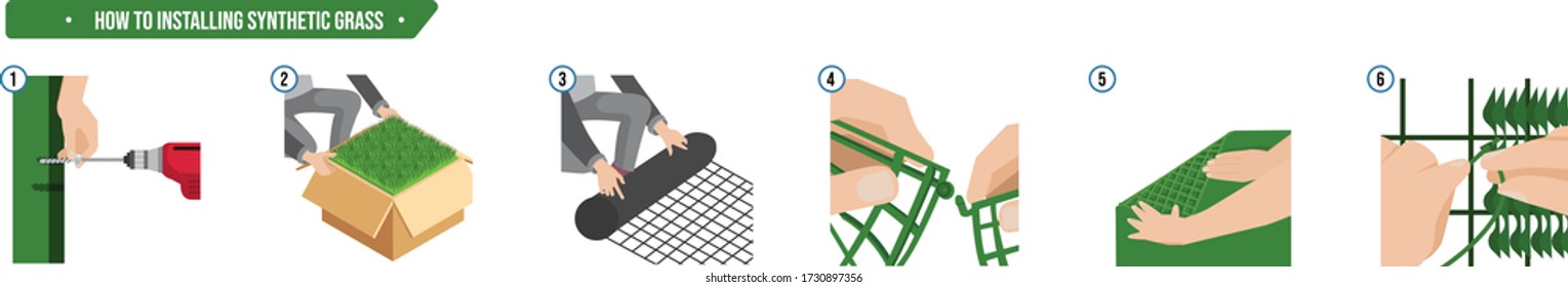 how to installing synthetic grass Infographic Flat Illustration. Vector Illustration