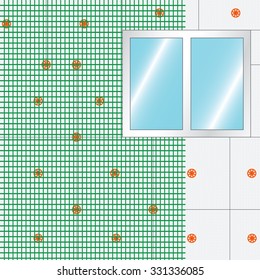 How to Insulate a Wall. Mesh over styrofoam. Vector.