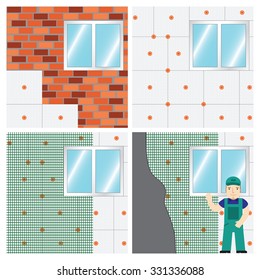 How to Insulate a Wall. Set. Vector.