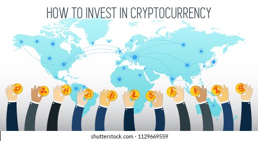 How to invest in Cryptocurrency visual concept. Businessman hands holding Cryptocurrencies. Successful Trader. Cryptocurrency exchange