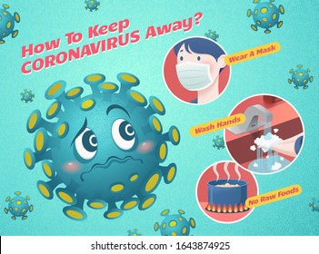 How to keep coronavirus away, COVID-19 prevention illustration