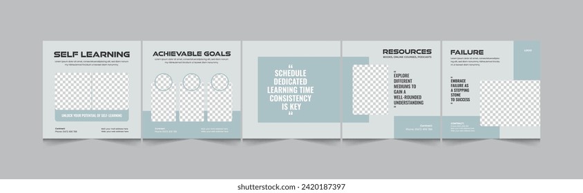 How to learn by self social media carousel, instagram carousel banner design for motivational, inspirational, personal growth coach with modern and creative layout, vector illustration EPS 10