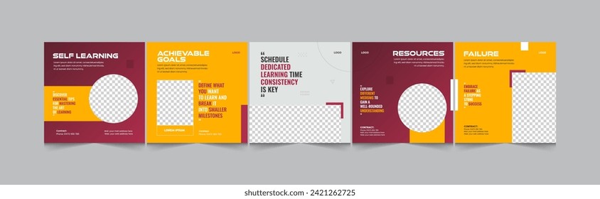 How to learn by self social media carousel, instagram carousel banner design for motivational, inspirational, personal growth coach with modern and creative layout, vector illustration EPS 10