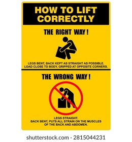 How to lift correctly. the right way and the wrong way. Poster vector

