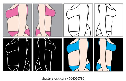 how to lose weight before after vector illustration women side fat thin 