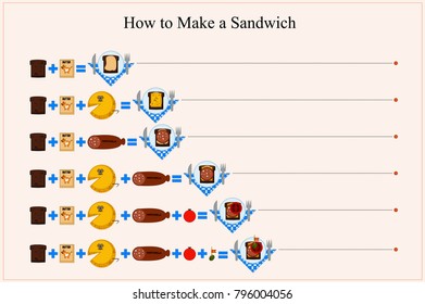 How To Make Burgers and Sandwiches Poster with the Instruction Manual Create Fast Food Flat Design Style. Vector illustration