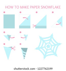 How to make christmas blue snowflake of we shape diy. Step-by-step instruction for paper origami toy. Tutorial for children. Isolated vector flat illustration