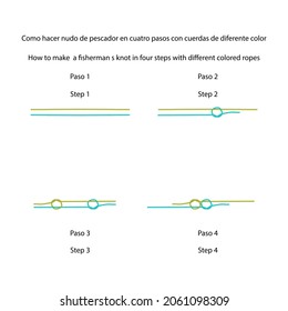 How to make a fisherman s knot in four steps with different colored ropes