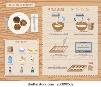 how to make home made cookies, food recipe infographic background and element. traditional and vintage style. for  layout, banner, web design, cookbook, brochure template. Vector illustration