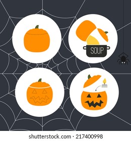 How to make Jack-O'Lantern - main symbl of halloween. Halloween pumpkin DIY instrutions maed in flat styled vector.