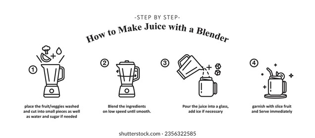 How to make juice with blender. step by step how to make juice with blender. Vector illustration