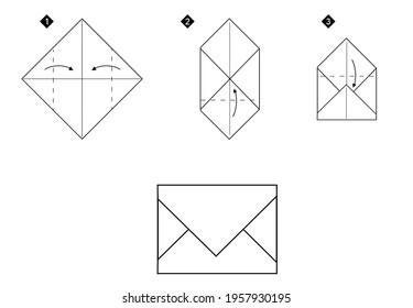 How to make a origami envelope vector illustration. Monochrome black line step by step DIY instruction.