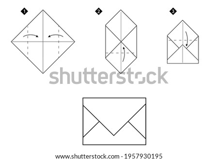 How to make a origami envelope vector illustration. Monochrome black line step by step DIY instruction.