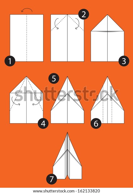How Make Origami Paper Airplane Instructions Stock Vector