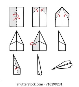 How to make a paper airplane instruction - isolated vector illustration