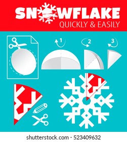 How to make a paper snowflake. Instruction. Vector illustration.