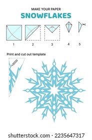 How to make papercraft snowflake. Paper template for snowflake. Isolated vector illustration eps 10