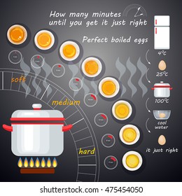 How to make perfect boiled eggs. Vector illustration with egg infographics.