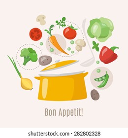 How to make a soup food infographics. Cooking info graphics. Let's make a soup! Menu cover. 