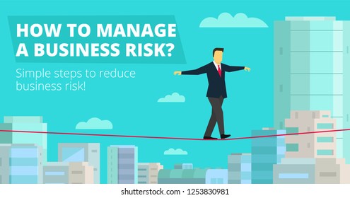 How to Manage Business risk. Businessman walking tightrope funambulist rope-dancer balance-master