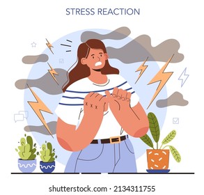 How to manage stress instruction concept. Natural stress reaction: fight, run, hide. Negative world news pressure, fear and chaos. Psychological support, emotional help. Flat vector illustration