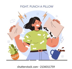 How to manage stress instruction concept. Natural stress reaction: fight. Negative world news pressure, fear and chaos. Psychological support, emotional help. Flat vector illustration