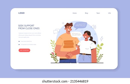 How to manage stress instruction concept. Seek support from your close ones. Frustrated character with anxiety and confusion. Psychological support, emotional help. Flat vector illustration