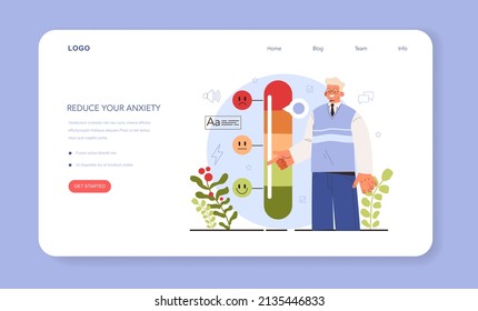 How to manage stress instruction web banner or landing page. Reduce your anxiety level. Negative world news pressure, fear and chaos. Psychological support, emotional help. Flat vector illustration