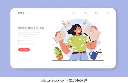 How to manage stress instruction web banner or landing page. Natural stress reaction: fight. Negative world news pressure. Psychological support, emotional help. Flat vector illustration