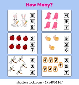 How many Animal Counting game for kids Illustration Vector. Perfect for Children Math Game.