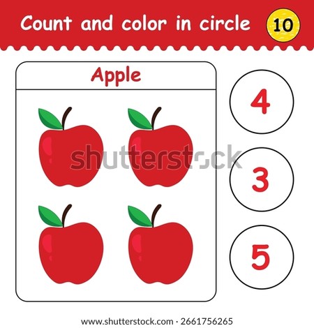 How many Apple are there. educational math game for kids. count the number of Apple and color the answer. learning mathematic numbers