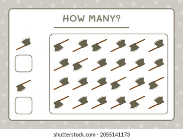 How many Ax, game for children. Vector illustration, printable worksheet