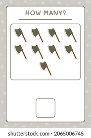 How many Ax, game for children. Vector illustration, printable worksheet