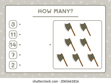How many Ax, game for children. Vector illustration, printable worksheet
