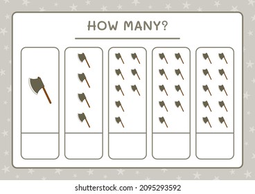 How many Ax, game for children. Vector illustration, printable worksheet