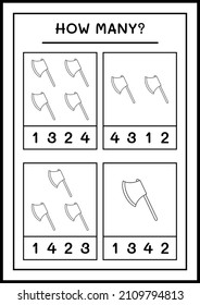 How many Ax, game for children. Vector illustration, printable worksheet