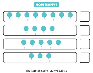 How many balloon are there? Educational worksheet design for children. Counting game for kids.