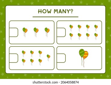 How many Balloon, game for children. Vector illustration, printable worksheet
