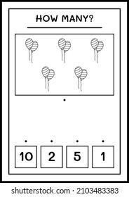 How many Balloon, game for children. Vector illustration, printable worksheet