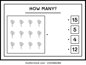 How many Balloon, game for children. Vector illustration, printable worksheet