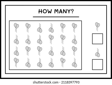 How many Balloon, game for children. Vector illustration, printable worksheet