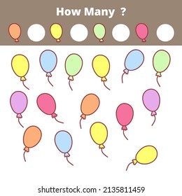 How many Balloons, count objects. Educational mathematical children game for children